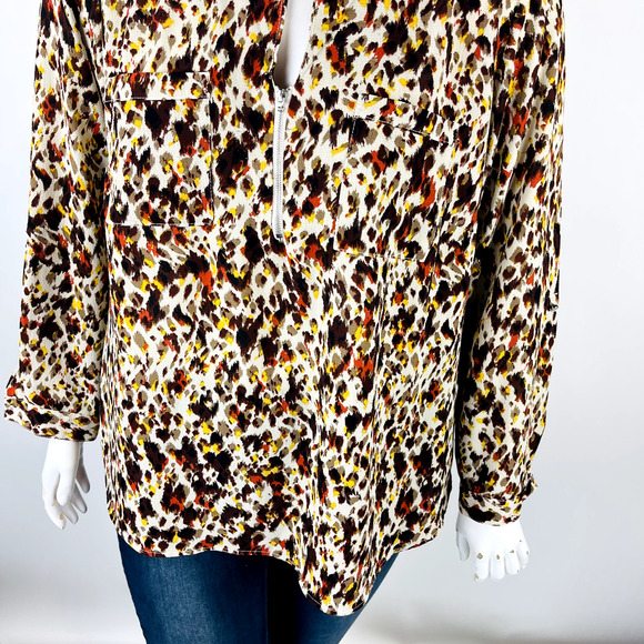 Valerie Stevens Womans Sz 2X Plus Blouse Brown Long Sleeve V Neck Animal - Picture 6 of 9